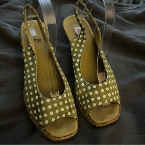 Impo wedge shoes green with white polka dots size 9M